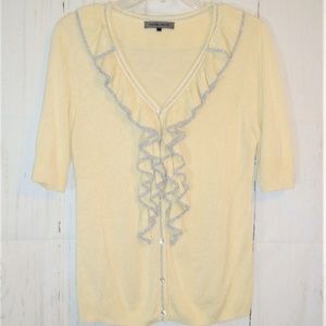 GOING GOING.........MICHEL RENE Yellow Silver Trim 1/2 Sleeve Cardigan